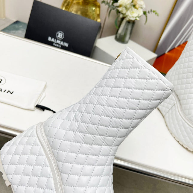 BALMAIN 26S PLATFORM BOOTS 100 MM IN WHITE LAMBSKIN