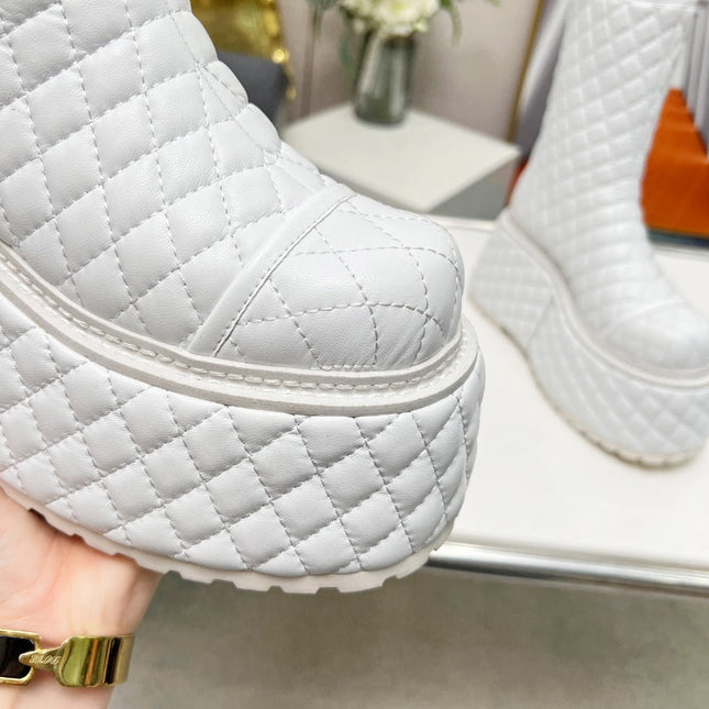 BALMAIN 26S PLATFORM BOOTS 100 MM IN WHITE LAMBSKIN