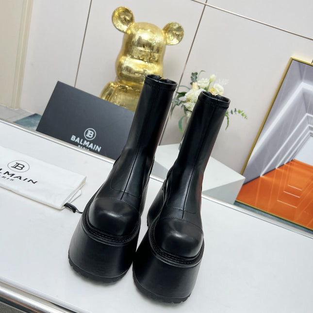 BALMAIN 26S PLATFORM BOOTS 100 MM IN BLACK CALFSKIN