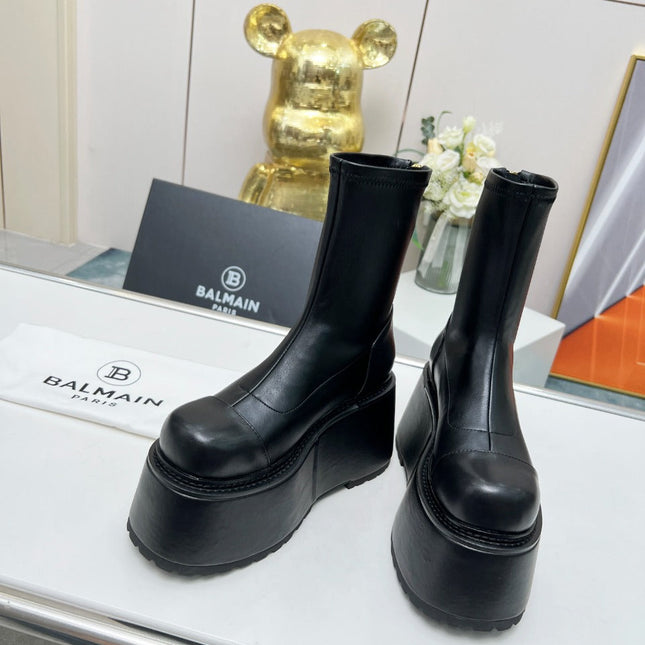 BALMAIN 26S PLATFORM BOOTS 100 MM IN BLACK CALFSKIN