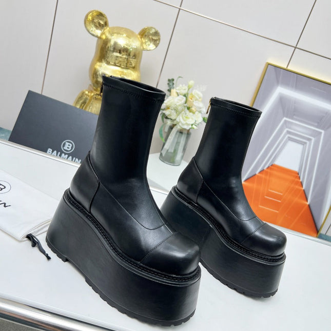 BALMAIN 26S PLATFORM BOOTS 100 MM IN BLACK CALFSKIN