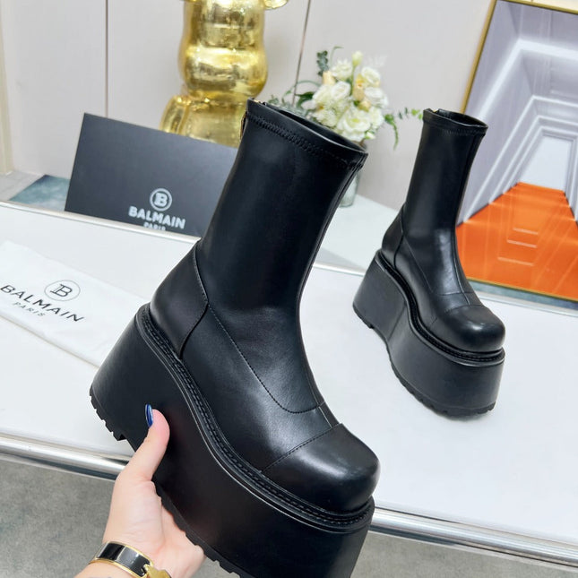 BALMAIN 26S PLATFORM BOOTS 100 MM IN BLACK CALFSKIN