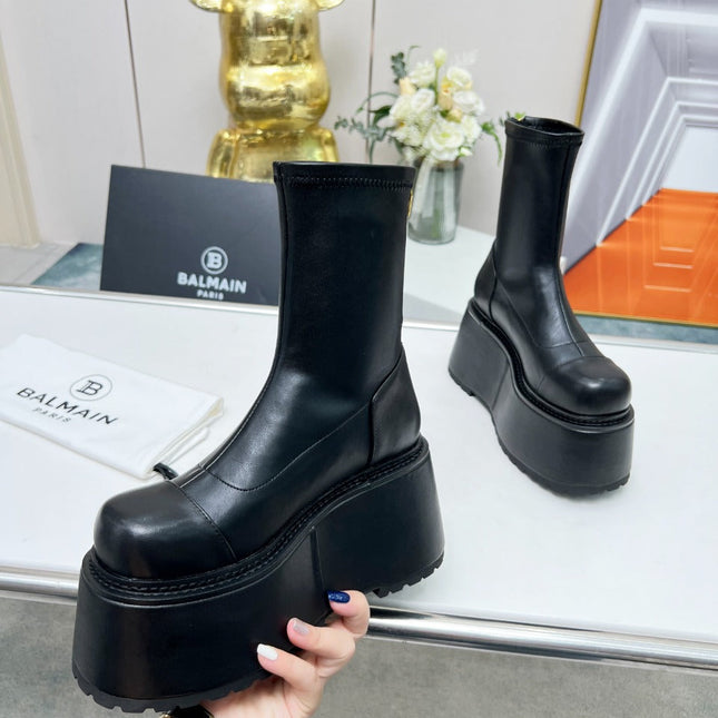 BALMAIN 26S PLATFORM BOOTS 100 MM IN BLACK CALFSKIN