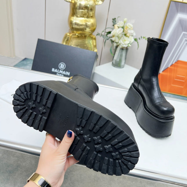 BALMAIN 26S PLATFORM BOOTS 100 MM IN BLACK CALFSKIN