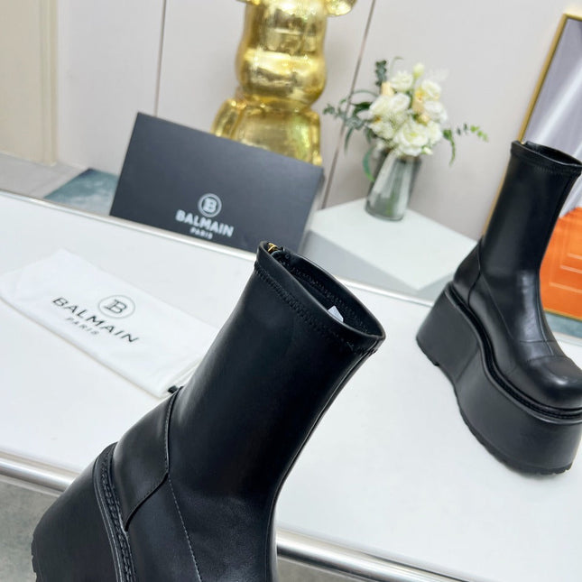 BALMAIN 26S PLATFORM BOOTS 100 MM IN BLACK CALFSKIN