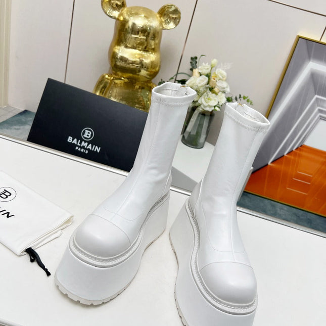 BALMAIN 26S PLATFORM BOOTS 100 MM IN WHITE CALFSKIN