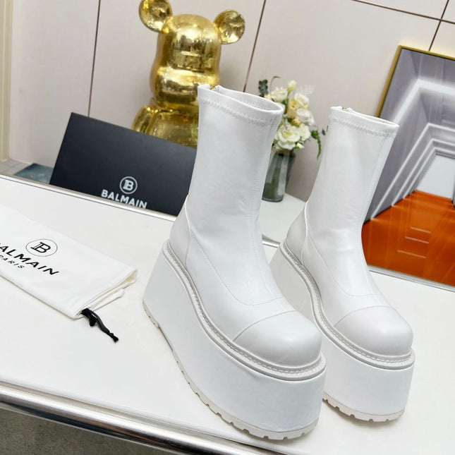 BALMAIN 26S PLATFORM BOOTS 100 MM IN WHITE CALFSKIN
