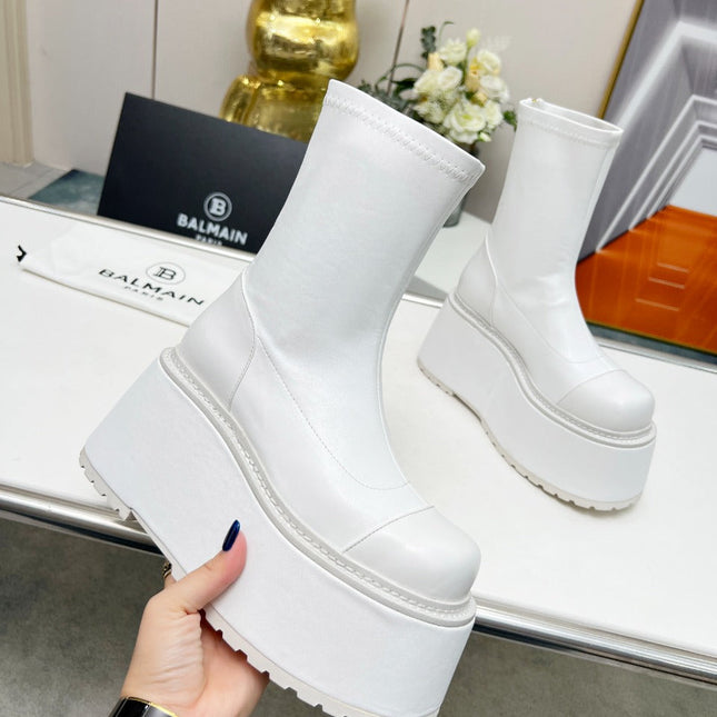 BALMAIN 26S PLATFORM BOOTS 100 MM IN WHITE CALFSKIN