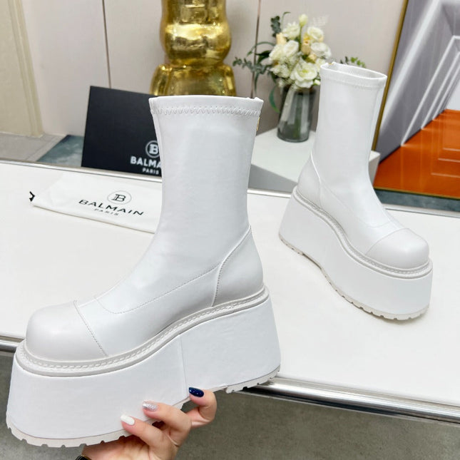 BALMAIN 26S PLATFORM BOOTS 100 MM IN WHITE CALFSKIN