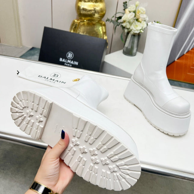 BALMAIN 26S PLATFORM BOOTS 100 MM IN WHITE CALFSKIN