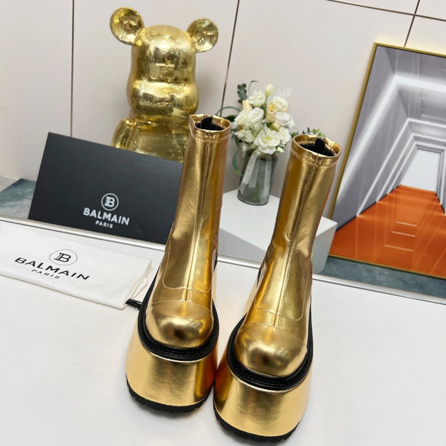 BALMAIN 26S PLATFORM BOOTS 100 MM IN GOLD METALLIC CALFSKIN