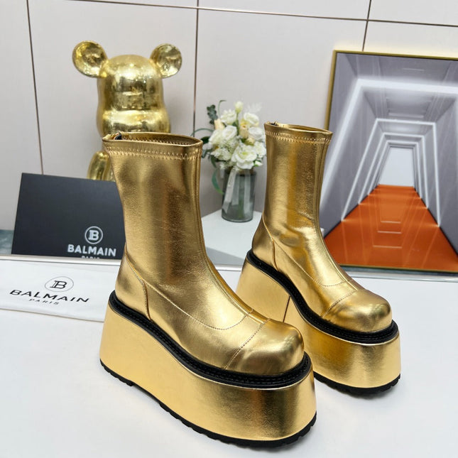 BALMAIN 26S PLATFORM BOOTS 100 MM IN GOLD METALLIC CALFSKIN