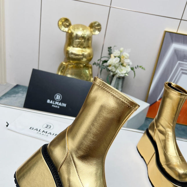 BALMAIN 26S PLATFORM BOOTS 100 MM IN GOLD METALLIC CALFSKIN