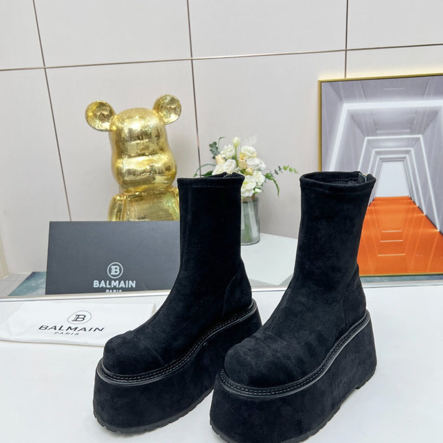 BALMAIN 26S PLATFORM BOOTS 100 MM IN BLACK SUEDE