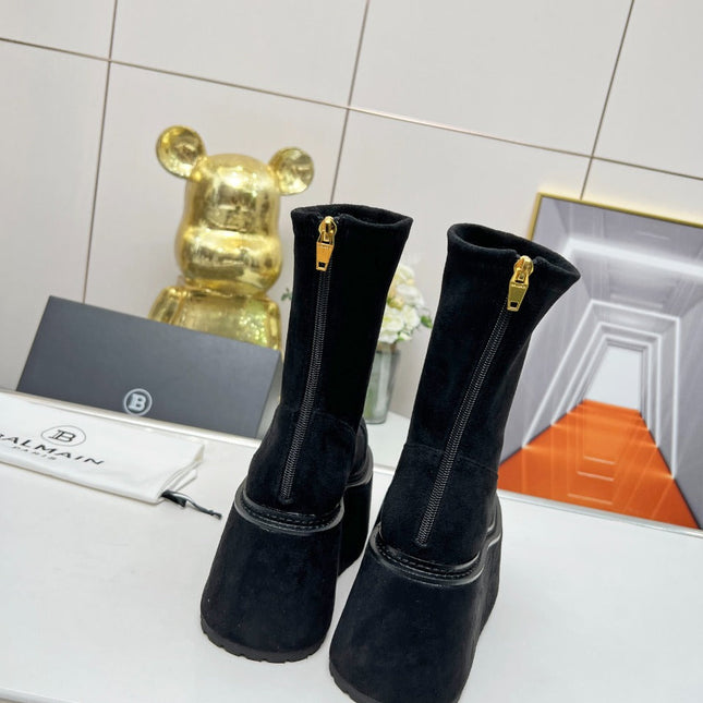 BALMAIN 26S PLATFORM BOOTS 100 MM IN BLACK SUEDE