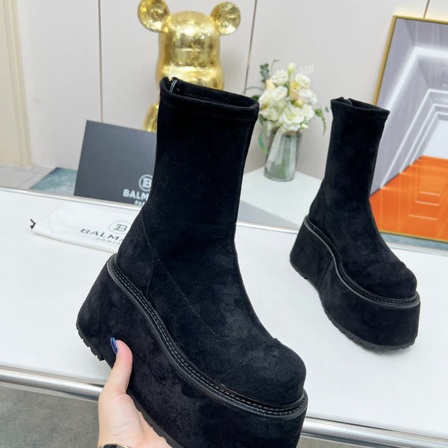 BALMAIN 26S PLATFORM BOOTS 100 MM IN BLACK SUEDE