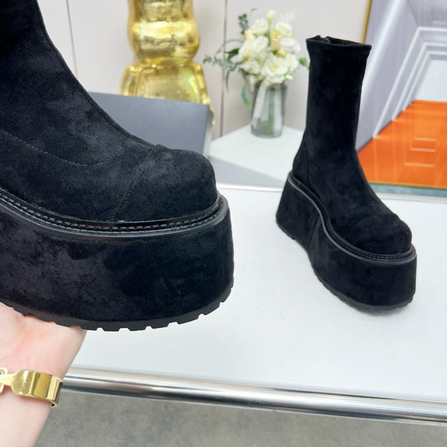BALMAIN 26S PLATFORM BOOTS 100 MM IN BLACK SUEDE