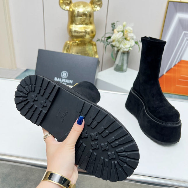 BALMAIN 26S PLATFORM BOOTS 100 MM IN BLACK SUEDE
