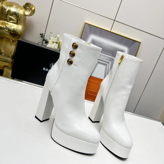 BALMAIN 26S BOOTS 135 MM IN WHITE CALFSKIN
