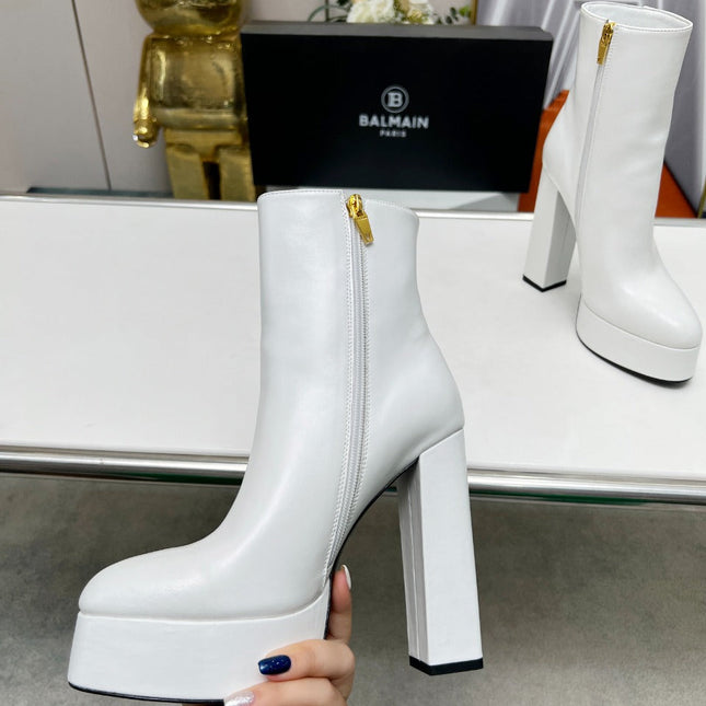 BALMAIN 26S BOOTS 135 MM IN WHITE CALFSKIN