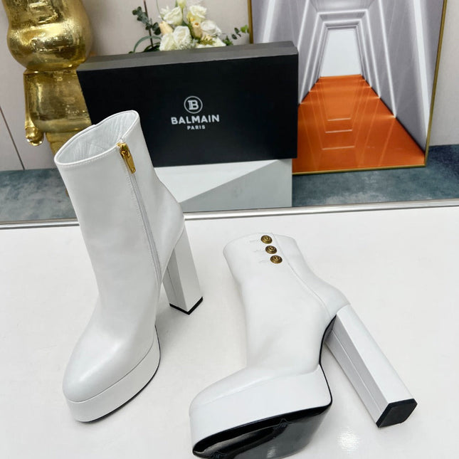 BALMAIN 26S BOOTS 135 MM IN WHITE CALFSKIN