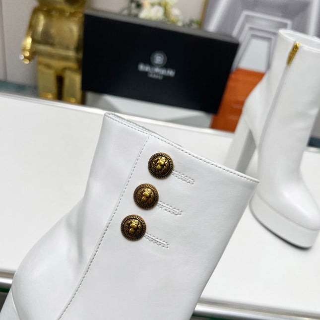 BALMAIN 26S BOOTS 135 MM IN WHITE CALFSKIN