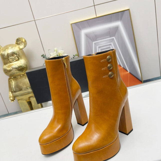 BALMAIN 26S BOOTS 135 MM IN BROWN CALFSKIN