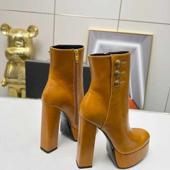 BALMAIN 26S BOOTS 135 MM IN BROWN CALFSKIN
