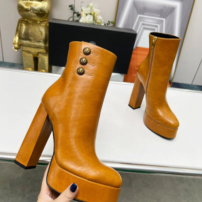 BALMAIN 26S BOOTS 135 MM IN BROWN CALFSKIN