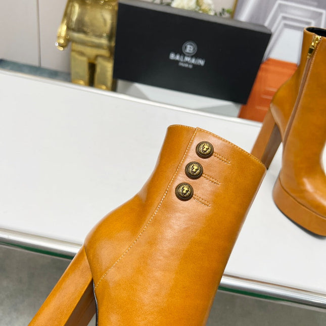 BALMAIN 26S BOOTS 135 MM IN BROWN CALFSKIN