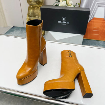 BALMAIN 26S BOOTS 135 MM IN BROWN CALFSKIN