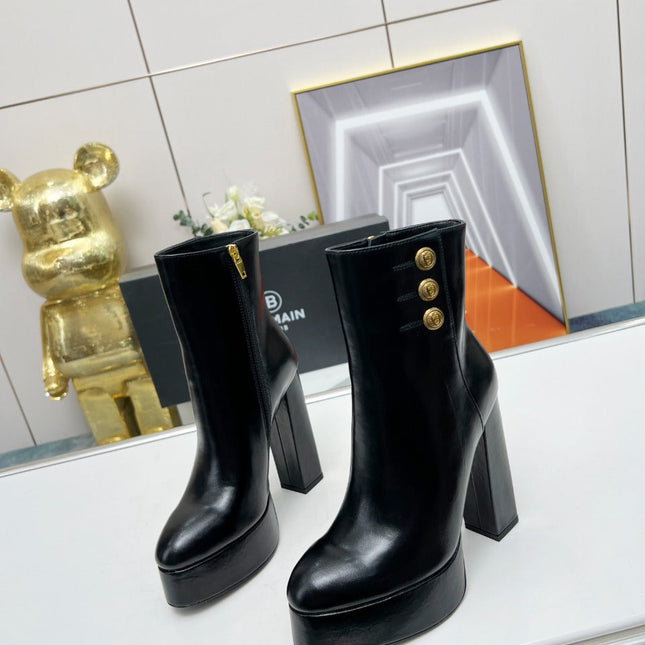 BALMAIN 26S BOOTS 135 MM IN BLACK CALFSKIN