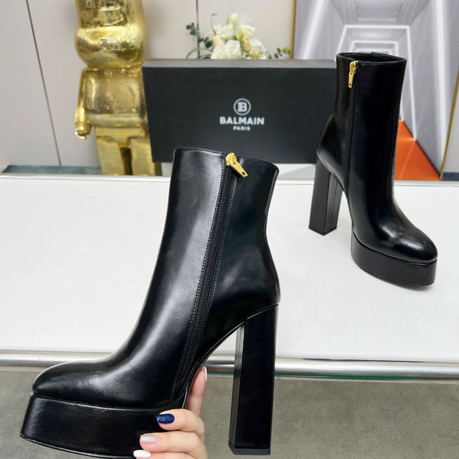 BALMAIN 26S BOOTS 135 MM IN BLACK CALFSKIN