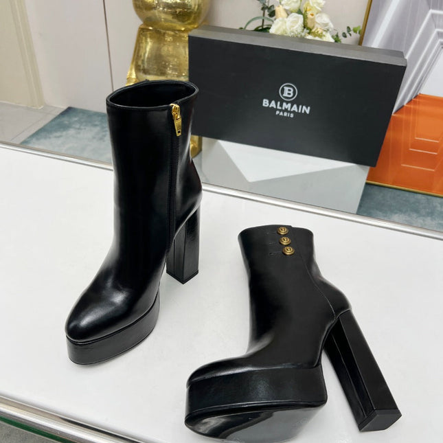BALMAIN 26S BOOTS 135 MM IN BLACK CALFSKIN