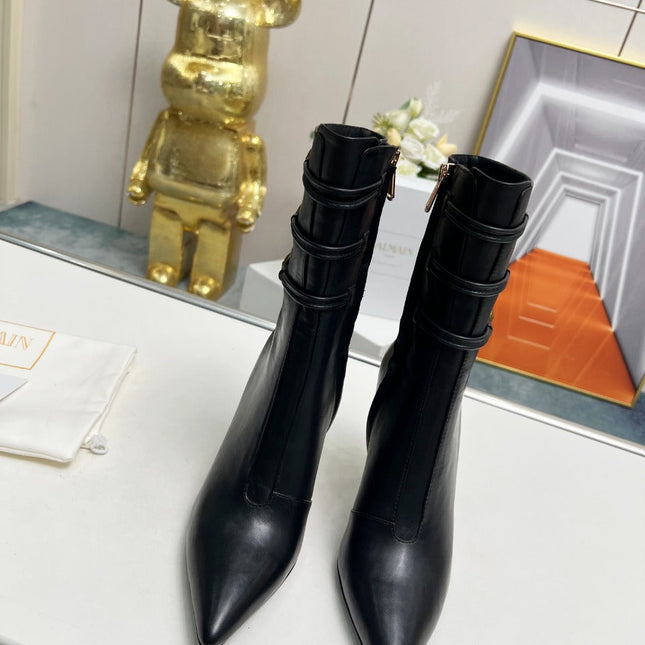 BALMAIN 26S HIGH-HEEL BOOTS 95 MM IN BLACK LAMBSKIN