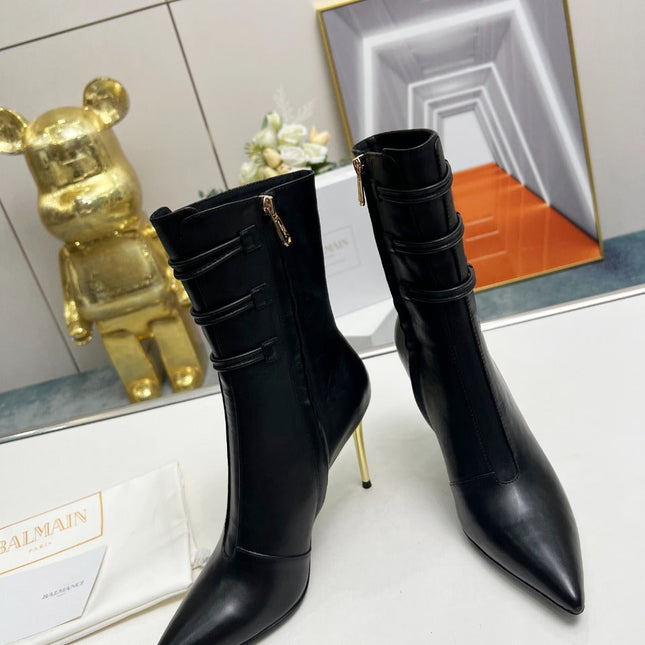 BALMAIN 26S HIGH-HEEL BOOTS 95 MM IN BLACK LAMBSKIN