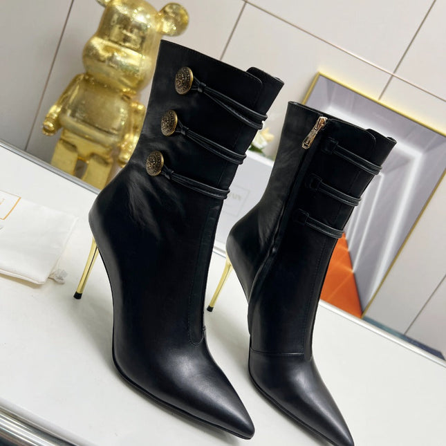 BALMAIN 26S HIGH-HEEL BOOTS 95 MM IN BLACK LAMBSKIN