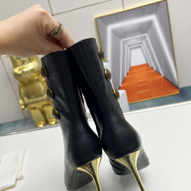 BALMAIN 26S HIGH-HEEL BOOTS 95 MM IN BLACK LAMBSKIN