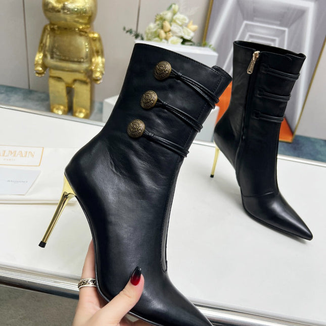 BALMAIN 26S HIGH-HEEL BOOTS 95 MM IN BLACK LAMBSKIN