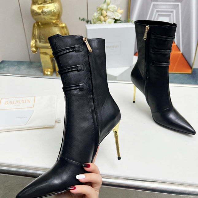 BALMAIN 26S HIGH-HEEL BOOTS 95 MM IN BLACK LAMBSKIN