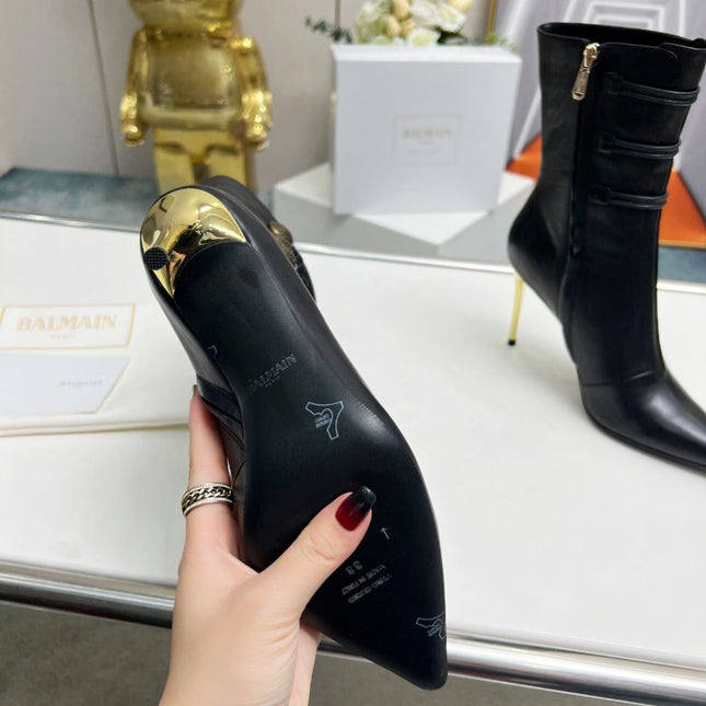 BALMAIN 26S HIGH-HEEL BOOTS 95 MM IN BLACK LAMBSKIN