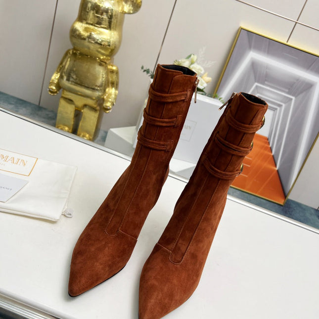 BALMAIN 26S HIGH-HEEL BOOTS 95 MM IN BROWN SUEDE