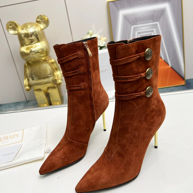 BALMAIN 26S HIGH-HEEL BOOTS 95 MM IN BROWN SUEDE