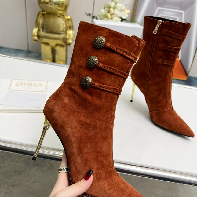 BALMAIN 26S HIGH-HEEL BOOTS 95 MM IN BROWN SUEDE