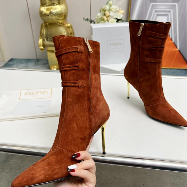BALMAIN 26S HIGH-HEEL BOOTS 95 MM IN BROWN SUEDE
