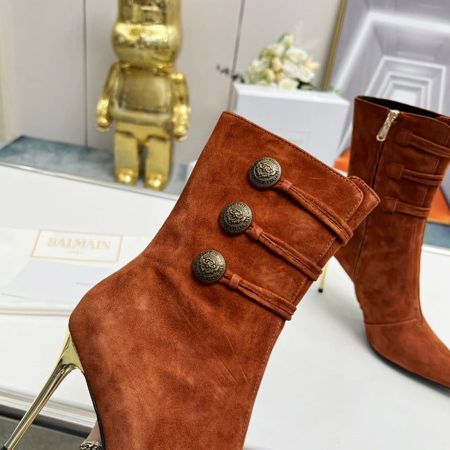 BALMAIN 26S HIGH-HEEL BOOTS 95 MM IN BROWN SUEDE