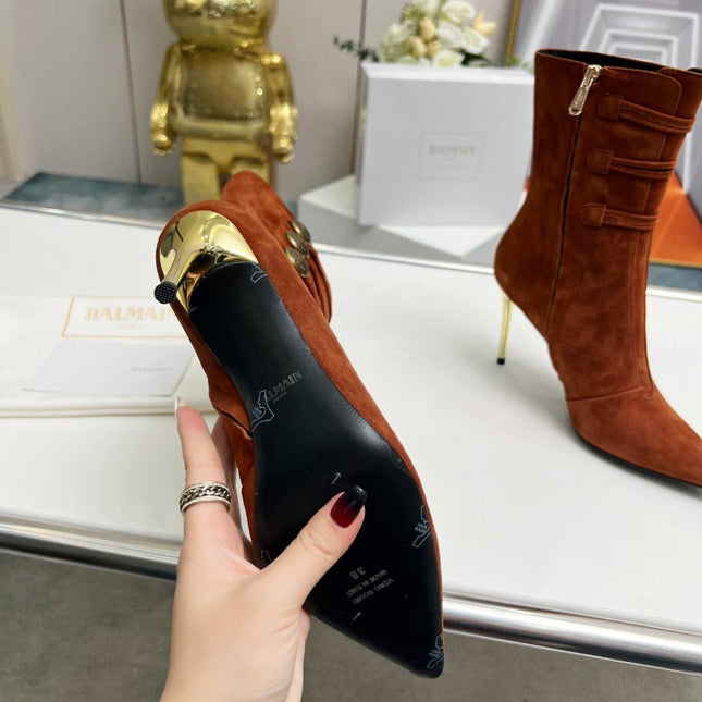BALMAIN 26S HIGH-HEEL BOOTS 95 MM IN BROWN SUEDE