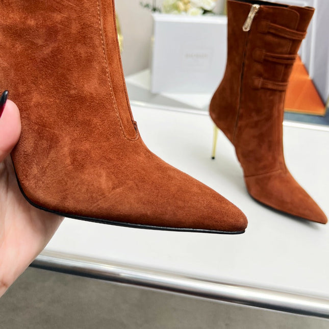 BALMAIN 26S HIGH-HEEL BOOTS 95 MM IN BROWN SUEDE
