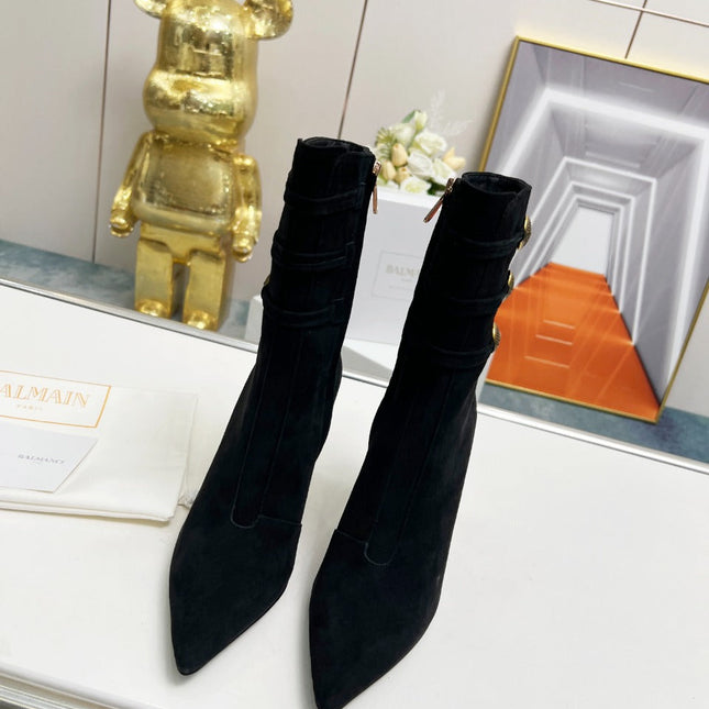 BALMAIN 26S HIGH-HEEL BOOTS 95 MM IN BLACK SUEDE