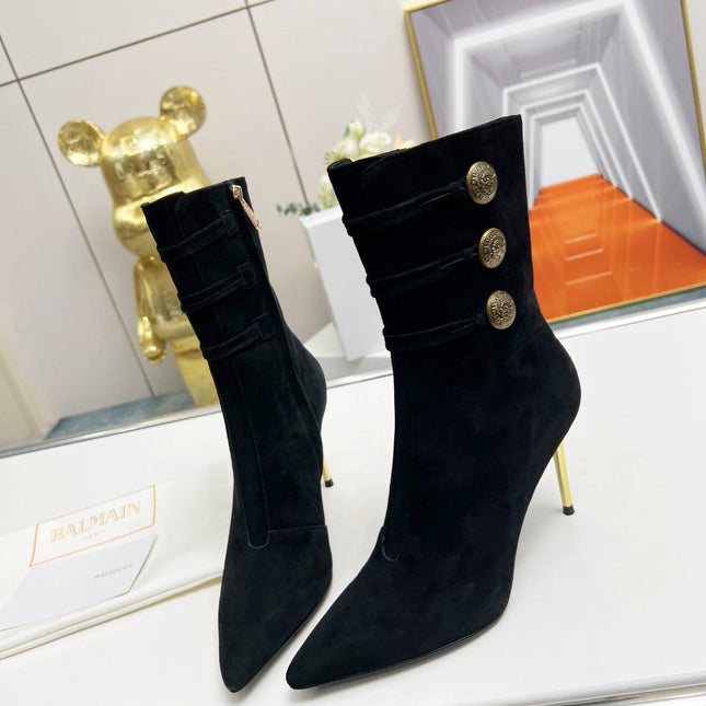 BALMAIN 26S HIGH-HEEL BOOTS 95 MM IN BLACK SUEDE
